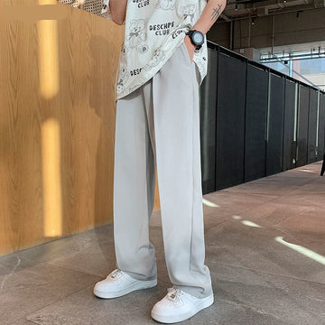Aidase Men Casual Pants Loose Straight Wide Leg Full Length Trousers Summer Ice-silk Satin Breathable Daily Bottoms Korean Style Trendy aidase-shop